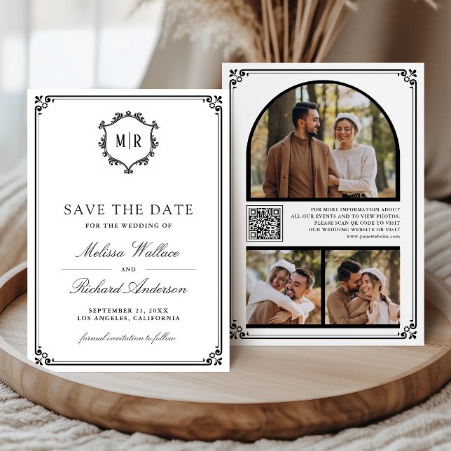 Reserve A Data Colagem de Fotos com Código QR Monograma Casamento (Criador carregado)