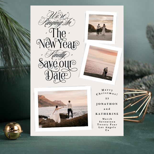 Reserve A Data colagem de fotos da caligrafia ano novo, natal ale (Criador carregado)