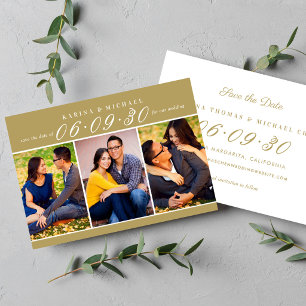 Reserve A Data Colagem de Fotos de Casamento Dourado Elegante