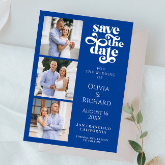 Reserve A Data Colagem de Fotos de Casamento em Azul Cobalto Mode