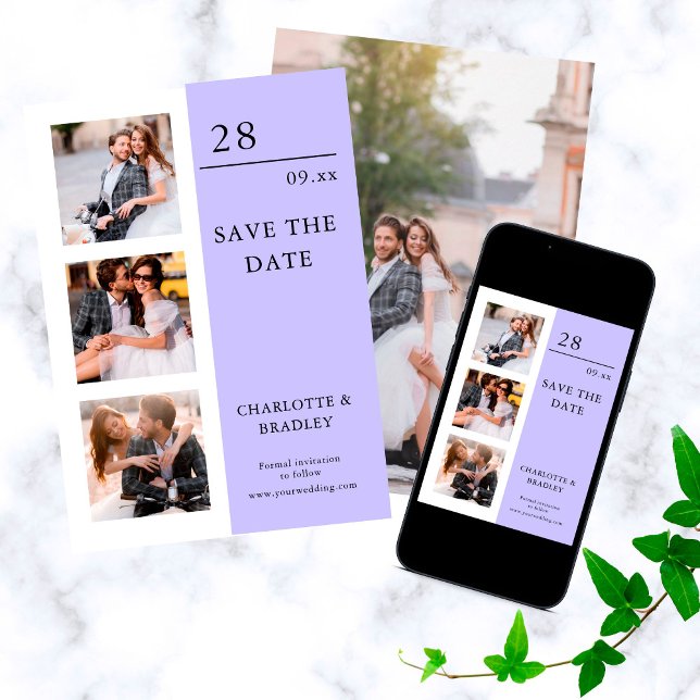 Reserve A Data Colagem de Fotos de Casamento Lavanda Moderna Quat (Criador carregado)