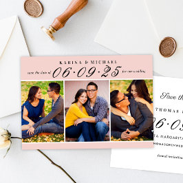 Reserve A Data Colagem de Fotos de Casamento Preto e Rosa Elegant