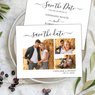 Reserve A Data Colagem de Fotos de Casamento Stylish Chic Script 