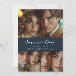 Reserve A Data Colagem de Fotos de Script Moderno Dusty Blue