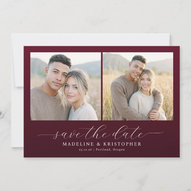 Reserve A Data Colagem de Fotos Elegante Bege-Marrom (Frente)