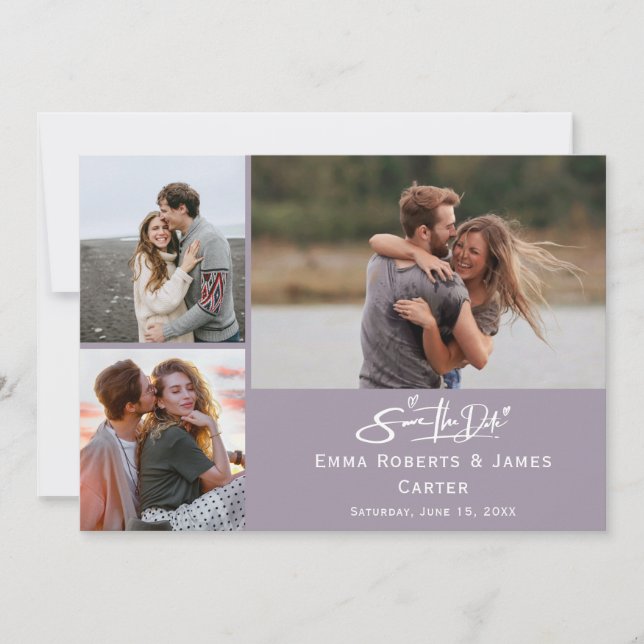 Reserve A Data Colagem de Fotos Lilás Save the Date (Frente)