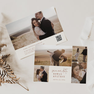 Reserve A Data Colagem de Fotos Moderna de Creme Chic Boho