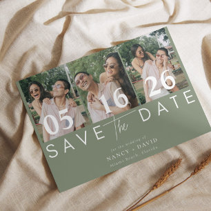 Reserve A Data Colagem de fotos modernas 3 Sage Verde casamento