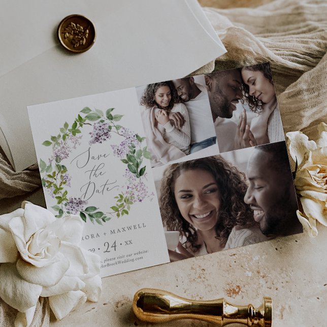 Reserve A Data Colagem de Fotos Rustic Lilac 3 Salva A Data (Criador carregado)