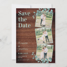 Reserve A Data Colagem de Fotos Rustic Wood Eucalyptus Greenery