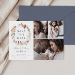 Reserve A Data Colagem de Fotos Simples Floral Wreath 3<br><div class="desc">Esta simples colagem de fotos da coroa floral 3,  exceto o cartão é perfeito para um casamento rústico. O design bicho-branco apresenta flores rosadas,  rosas,  burgundy e marsala rochosas e roxas rústicas.</div>