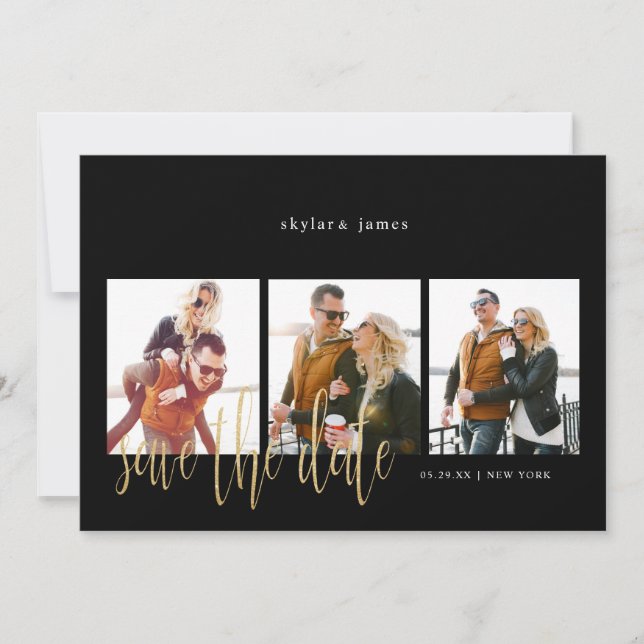 Reserve A Data Colagem de Fotos Típica Mínima Moderna Preta (Frente)