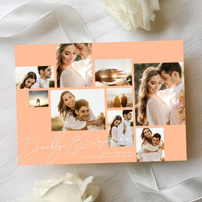 Reserve A Data Colagem de Pêssego Moderno de Verão, Qr Code Multi (Criador carregado)