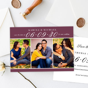 Reserve A Data Colagem de Três Fotos de Casamento em Borgonha
