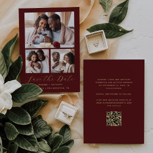 Reserve A Data Colagem mínima de 3 fotos Código QR Burgundy Doura