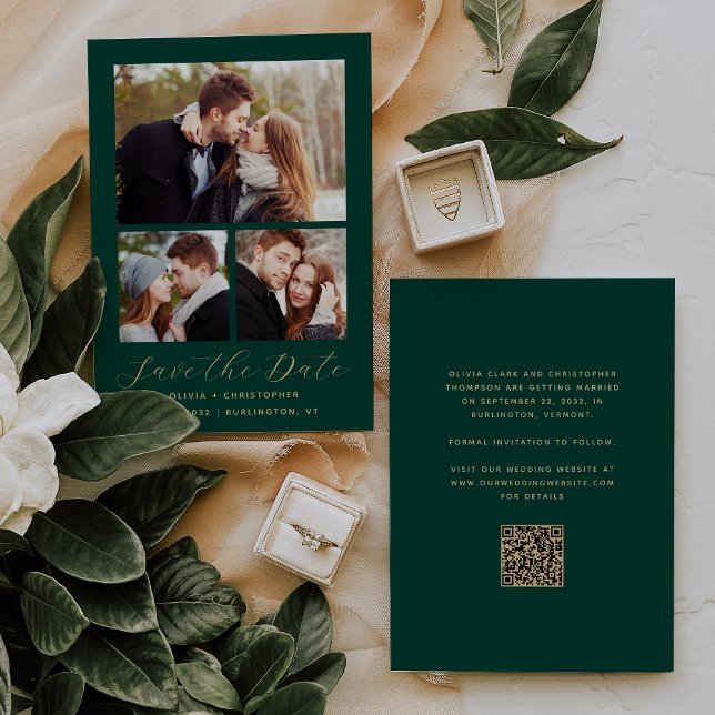 Reserve A Data Colagem Mínima de 3 Fotos Código QR Esmeralda Verd (Criador carregado)