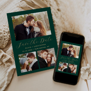 Reserve A Data Colagem mínima de 3 fotos Emerald Green Dourada