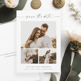 Reserve A Data Colagem Moderna e Elegante de 3 Fotos em Script