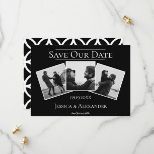 Reserve A Data Colagem Simples de 3 Fotos   Preto Save The Date