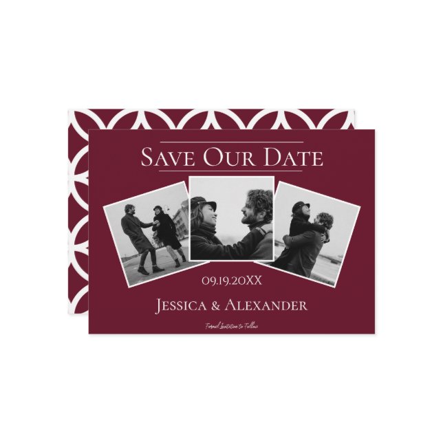 Reserve A Data Colagem Simples de 3 Fotos | Salve o Dia Vinho Tin (Frente/Verso In Situ)