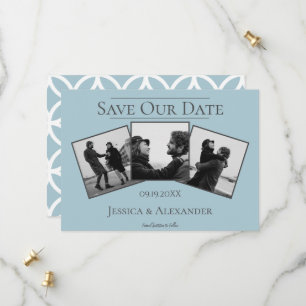 Reserve A Data Colagem Simples de 3 Fotos   Save The Date Azul
