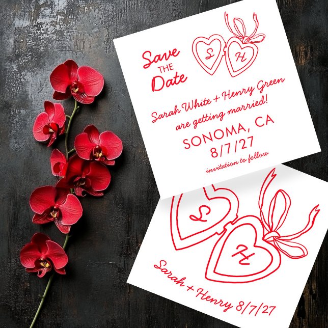 Reserve A Data Colar de Coração Caprichoso Desenho Moderno PERSON (Whimsical Heart Locket Doodle Sketch Modern CUSTOM Wedding Save The Date
)