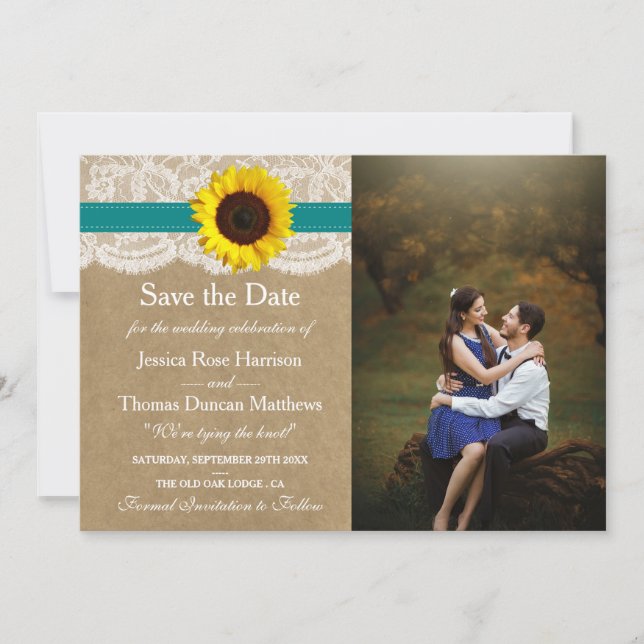 Reserve A Data Coleção de Casamentos de Girassol Rustic Kraft (Frente)