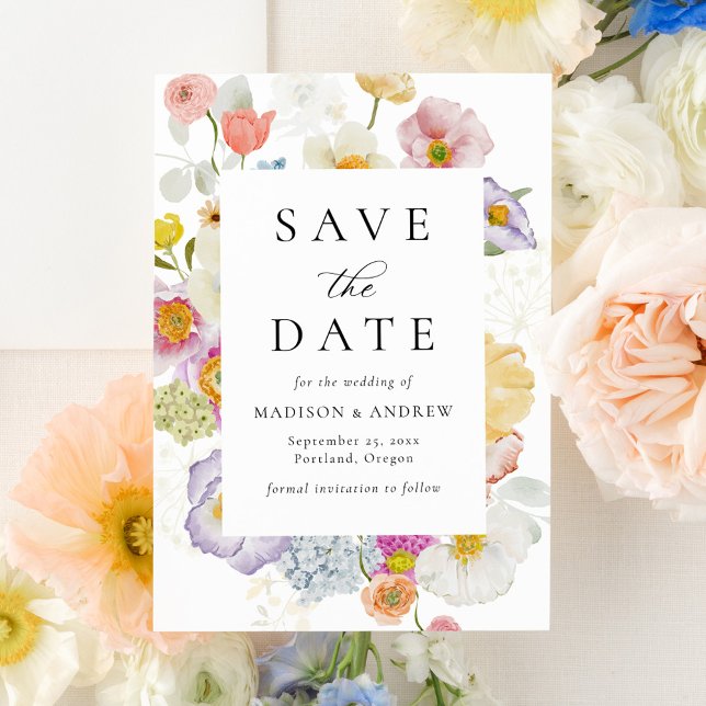 Reserve A Data Colorful Watercolor Wildflower Wedding (Criador carregado)