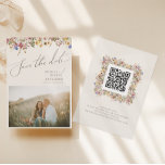 Reserve A Data Colorida Wildflower | Código QR de Foto Sombra beg<br><div class="desc">Este girassol colorido | código QR da foto de prado bege salve a data é perfeita para o seu simples casamento de verão no arco-íris. Os florais cor-de-rosa brilhante, encantado, amarelo, laranja e dourado dão a este produto a sensação de um jardim primavera hippie elegante minimalista. A design moderna é...</div>