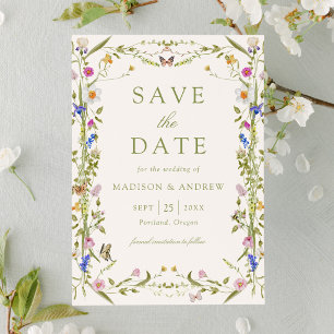 Reserve A Data Colorido Campo de Flores Silvestres Creme Casament