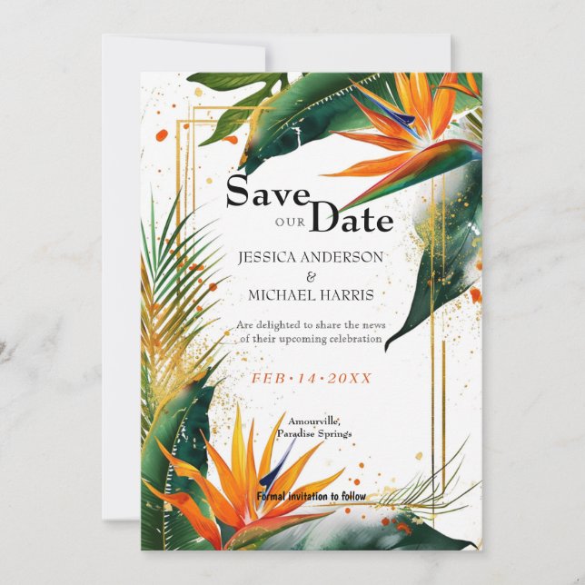 Reserve A Data Com código QR Aves da Felicidade do Paraíso (Frente)