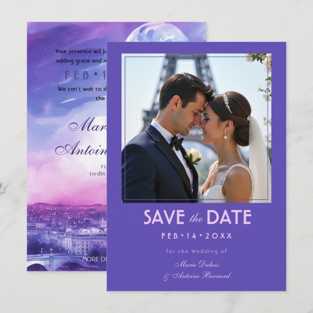 Reserve A Data Com foto Amour Éternel Eiffel Embrace (Frente/Verso)