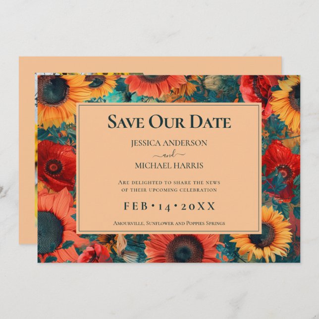 Reserve A Data Com foto 🌻 Girassol e Poppy Reverie (Frente/Verso)