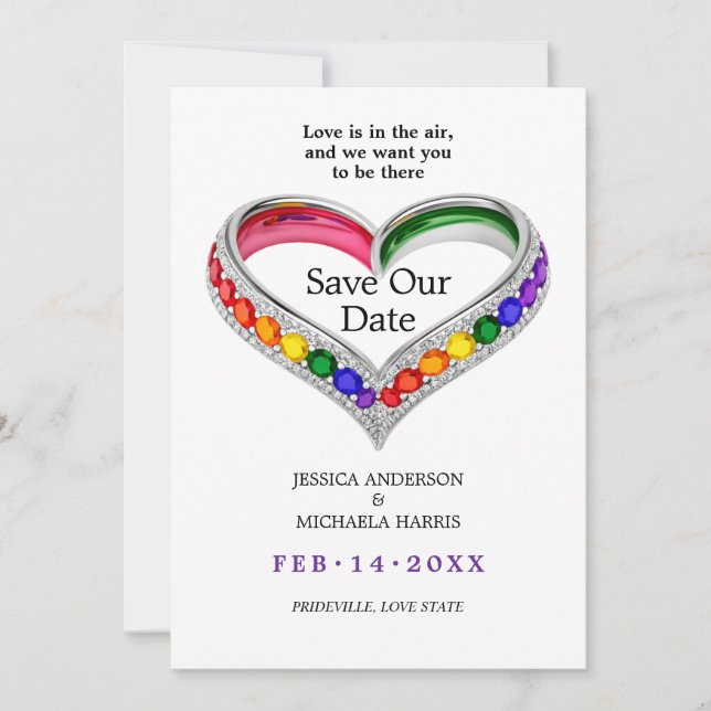 Reserve A Data 🌈 🐦 Com foto LGBTQ Entrelaçados no Orgulho (Frente)