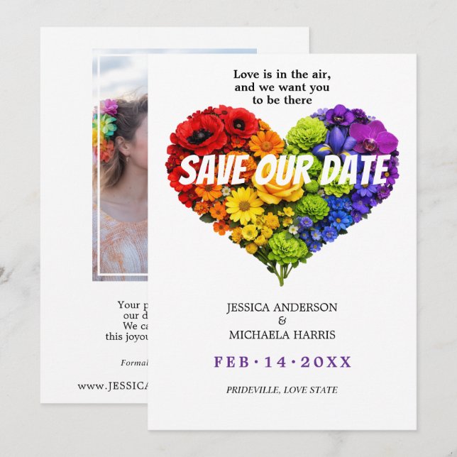 Reserve A Data 🌈 🐦 Com foto LGBTQ 🌈 Florescer Juntos  (Frente/Verso)