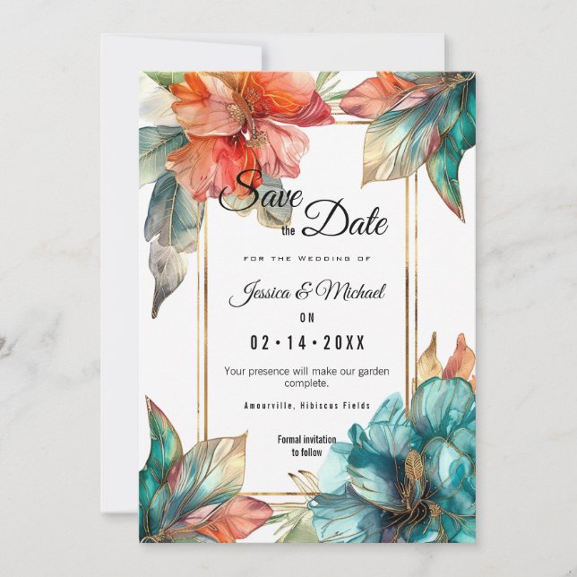 Reserve A Data Com foto no fundo do paraíso Serenade Hibiscus (Frente)