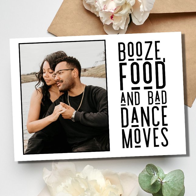 Reserve A Data Comida Engraçada Brisa Má Dança Move Casamento Fot (Funny Booze Food Bad Dance Moves Photo Wedding Save The Date)