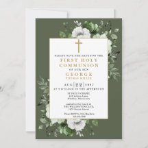 Comunhão Solene Boho Floral Verde Oliva