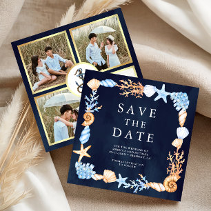 Reserve A Data Conchas Náuticas Casamento Fotográfico Azul Marinh