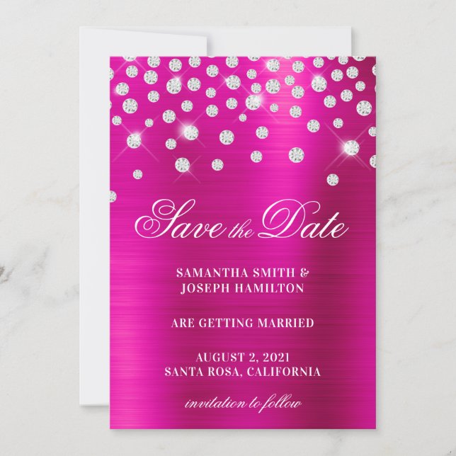 Reserve A Data Confete de Diamante Grande Rosa Fúcsia Ombre Foil (Frente)