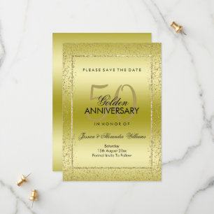 Reserve A Data Confete Dourado Elegante Bodas de 50 Anos