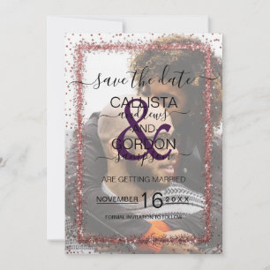 Reserve A Data Confete Foto Casamento com Purpurina Dourada Rosa 