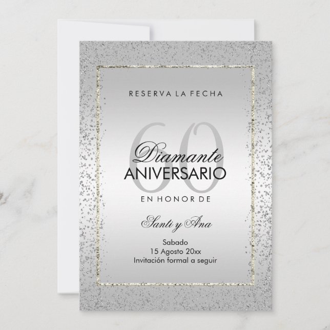Reserve A Data Confete Prateado Elegante 60 Casamento (Frente)
