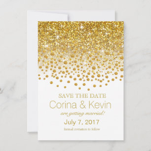 Reserve A Data Confetes Brilhantes Chuva Save the Date dourado br