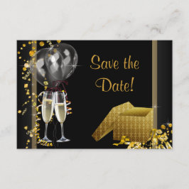 Reserve A Data Confetes de Champanhe Preto Dourado Salve a Data