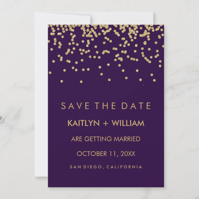 Reserve A Data Confeti de Glamour Dourado e Data de Salvamento Ro (Frente)