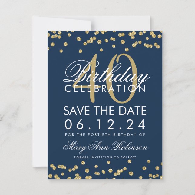 Reserve A Data Confetti de Data de Salvamento do aniversário de 4 (Frente)