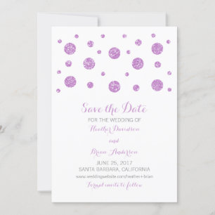 Reserve A Data Confetti de Glitter Roxo Guardar Convidado de Data