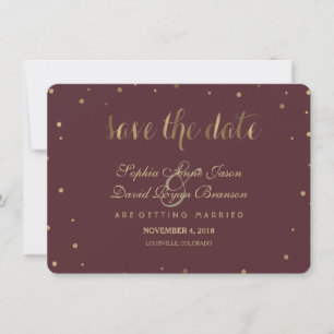 Reserve A Data Confetti Dourado Adoro Casamento Borgonha Salva A