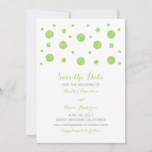 Reserve A Data Confetti Glitter Verde Guardar Convidado de Data
